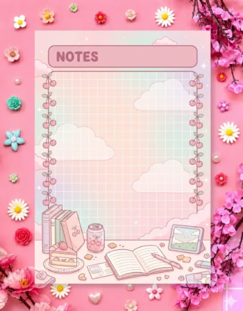 Pink Cloud Notes Digital Printable Planner